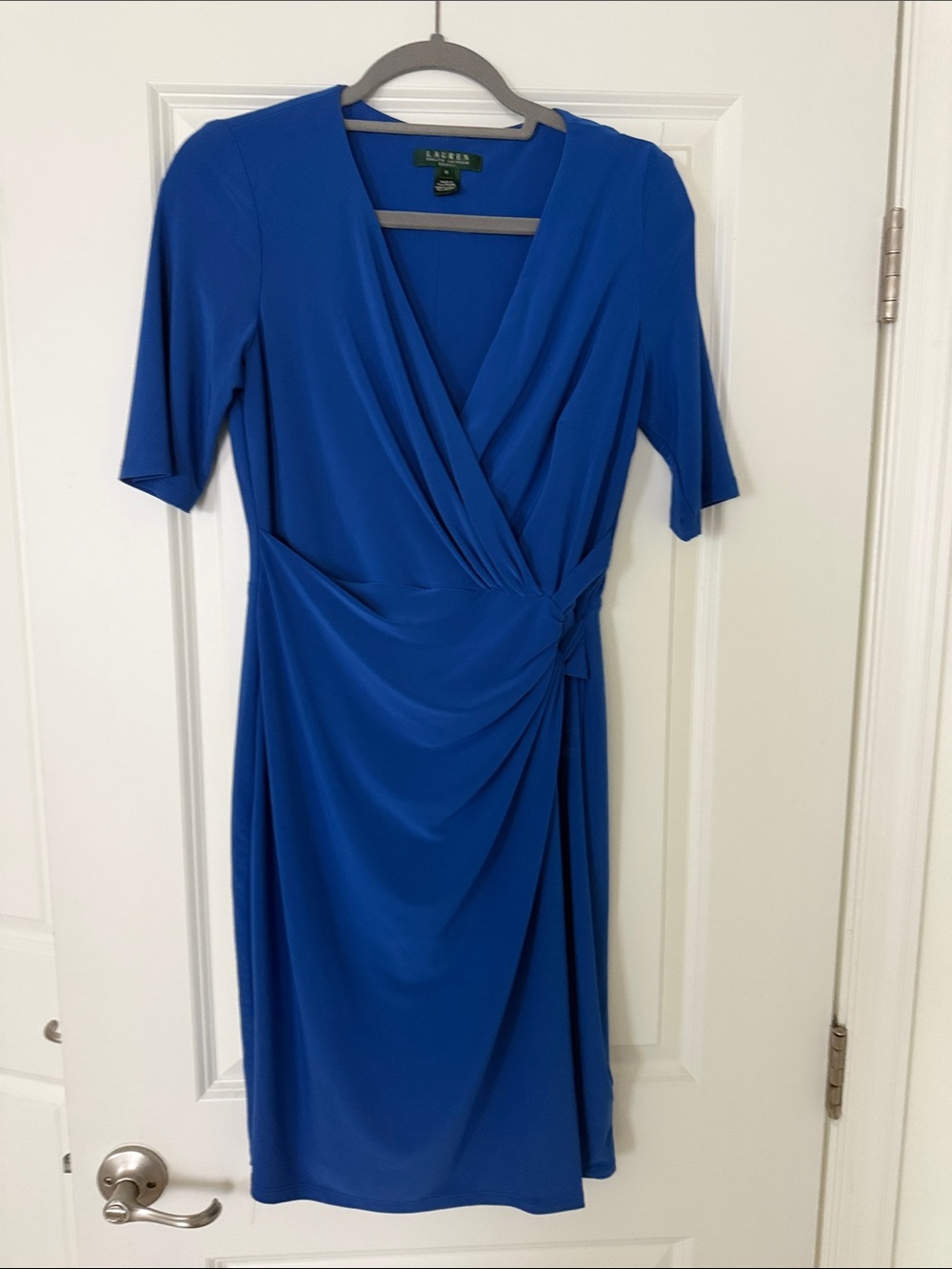 Ralph Lauren Cobalt Blue Faux-Wrap Midi Dress